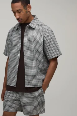 boohooMAN Ensemble Chemise Oversize Brodée Et Short À Micro Carreaux<Homme Ensembles