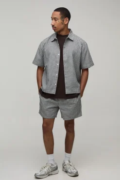 boohooMAN Ensemble Chemise Oversize Brodée Et Short À Micro Carreaux<Homme Ensembles