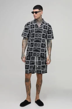 Ensemble Chemise Oversize Brodée Motif Carreaux Et Short Ample Coupe Tall