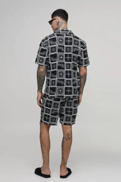 Ensemble Chemise Oversize Brodée Motif Carreaux Et Short Ample Coupe Tall