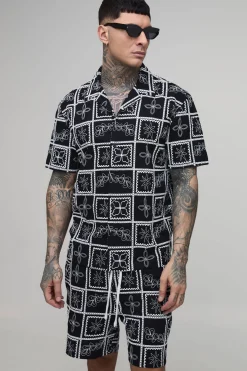 Ensemble Chemise Oversize Brodée Motif Carreaux Et Short Ample Coupe Tall