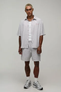 Ensemble Chemise Oversize Brodée Et Short Aspect Lin Tricoté