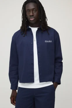 boohooMAN Ensemble Chemise Oversize Brodée En Sergé Souple Et Pantalon Ample<Homme Ensembles