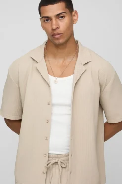 Ensemble Chemise Oversize À Col Revere Plissée Et Pantalon