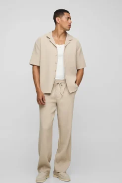 Ensemble Chemise Oversize À Col Revere Plissée Et Pantalon