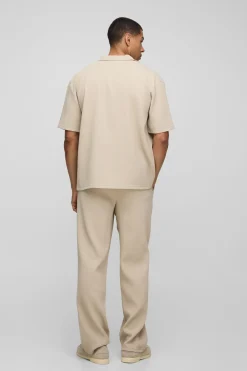 Ensemble Chemise Oversize À Col Revere Plissée Et Pantalon