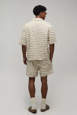 boohooMAN Ensemble Chemise Oversize Col V Profond Et Short Ample En Coton Texturé<Homme Ensembles