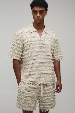 boohooMAN Ensemble Chemise Oversize Col V Profond Et Short Ample En Coton Texturé<Homme Ensembles