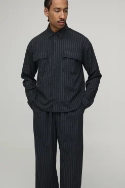 boohooMAN Ensemble Chemise Oversized à Rayures Diplomatiques & Pantalon Large à Plis<Homme Ensembles