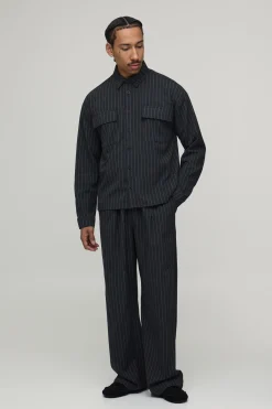 boohooMAN Ensemble Chemise Oversized à Rayures Diplomatiques & Pantalon Large à Plis<Homme Ensembles