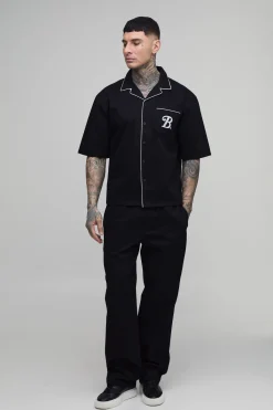 boohooMAN Ensemble Chemise Oversize En Sergé Avec Poches Détaillées Et Pantalon Décontracté Tall<Homme Tout Afficher|Tenues De Soirée Tall