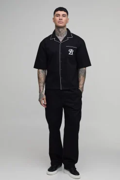 boohooMAN Ensemble Chemise Oversize En Sergé Avec Poches Détaillées Et Pantalon Décontracté Tall<Homme Tout Afficher|Tenues De Soirée Tall