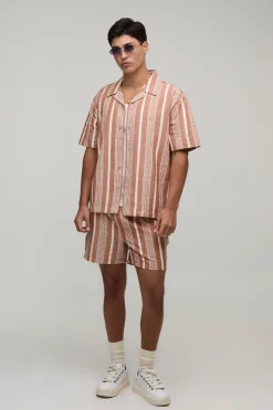 boohooMAN Ensemble Chemise Oversize Et Short Décontracté À Rayures Brodées<Homme Ensembles