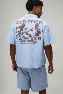 Ensemble Chemise Oversize Et Short À Rayures En Popeline Certified Worldwide