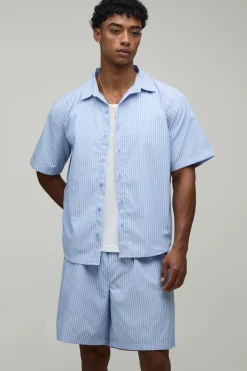 Ensemble Chemise Oversize Et Short À Rayures En Popeline Certified Worldwide