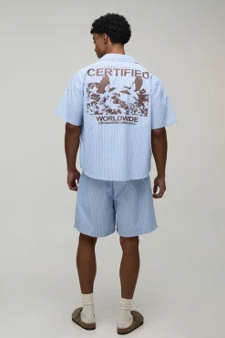 Ensemble Chemise Oversize Et Short À Rayures En Popeline Certified Worldwide