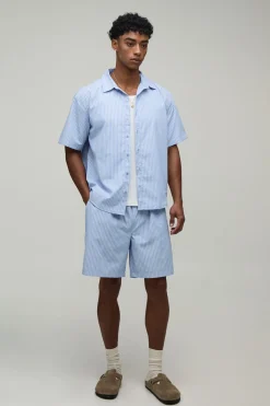 Ensemble Chemise Oversize Et Short À Rayures En Popeline Certified Worldwide