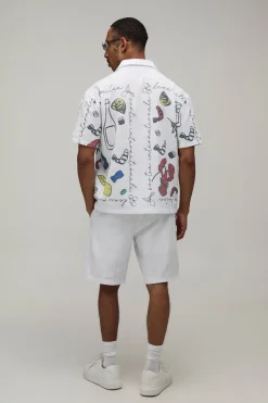 Ensemble Chemise Oversize Et Short Décontracté En Coton Texturé Avec Imprimé Alimentaire Intégral