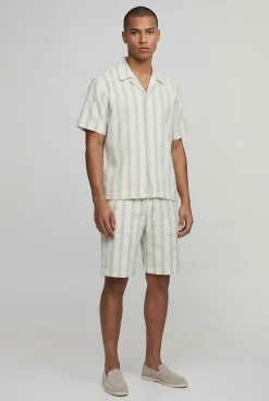 boohooMAN Ensemble Chemise Oversize Et Short Ample À Rayures Brodées<Homme Ensembles