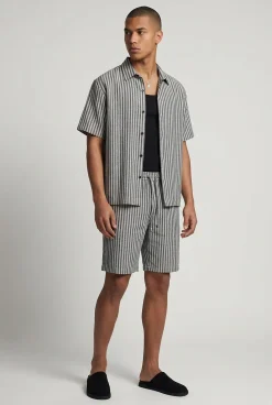 Ensemble Chemise Oversize Et Short Ample En Lin À Rayures
