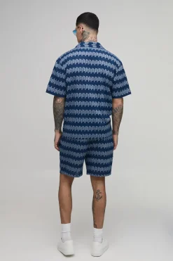 boohooMAN Ensemble Chemise Oversize Et Short Décontracté À Rayures Géométriques Tall<Homme Ensembles|Tout Afficher