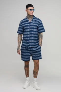 boohooMAN Ensemble Chemise Oversize Et Short Décontracté À Rayures Géométriques Tall<Homme Ensembles|Tout Afficher