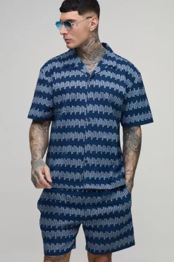 boohooMAN Ensemble Chemise Oversize Et Short Décontracté À Rayures Géométriques Tall<Homme Ensembles|Tout Afficher