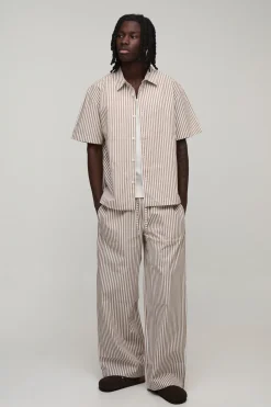 boohooMAN Ensemble Chemise Oversize Et Pantalon Large En Popeline Rayée<Homme Ensembles