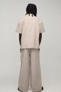 boohooMAN Ensemble Chemise Oversize Et Pantalon Large En Popeline Rayée<Homme Ensembles