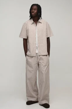 boohooMAN Ensemble Chemise Oversize Et Pantalon Large En Popeline Rayée<Homme Ensembles