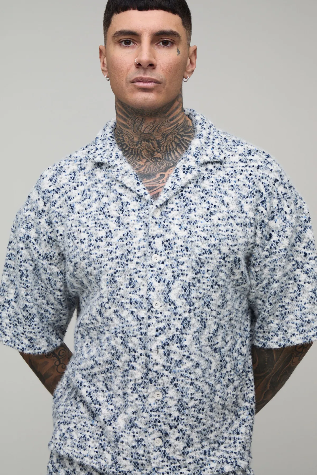 boohooMAN Ensemble Chemise Oversize Et Short Décontracté En Bouclette Brossée Tall<Homme Ensembles|Tout Afficher