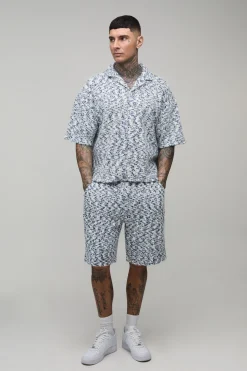 boohooMAN Ensemble Chemise Oversize Et Short Décontracté En Bouclette Brossée Tall<Homme Ensembles|Tout Afficher