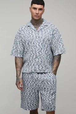 boohooMAN Ensemble Chemise Oversize Et Short Décontracté En Bouclette Brossée Tall<Homme Ensembles|Tout Afficher
