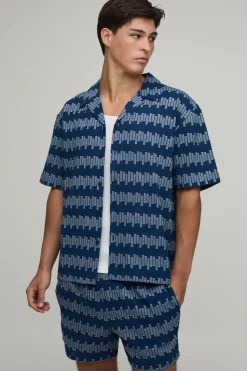 Ensemble Chemise Oversize Et Short Décontracté À Rayures Géométriques