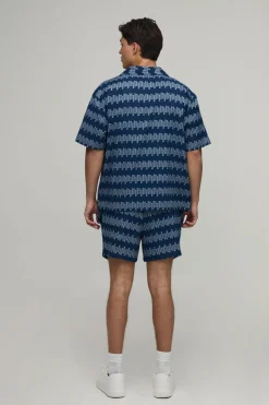 Ensemble Chemise Oversize Et Short Décontracté À Rayures Géométriques
