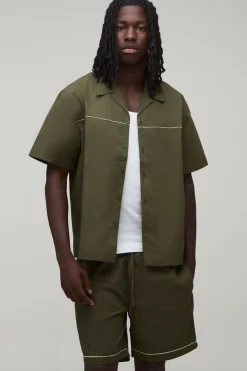 Ensemble Chemise Oversize Et Short Décontracté En Popeline De Coton Avec Détail De Passepoil