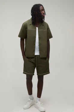 Ensemble Chemise Oversize Et Short Décontracté En Popeline De Coton Avec Détail De Passepoil
