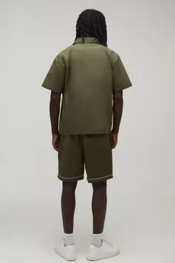 Ensemble Chemise Oversize Et Short Décontracté En Popeline De Coton Avec Détail De Passepoil