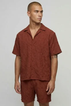 boohooMAN Ensemble Chemise Oversize Et Short Décontracté À Texture Froissée Palmier<Homme Ensembles