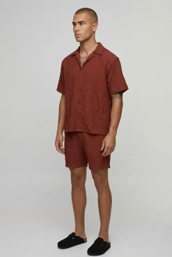 boohooMAN Ensemble Chemise Oversize Et Short Décontracté À Texture Froissée Palmier<Homme Ensembles