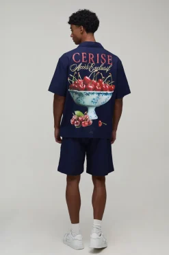 Ensemble Chemise Oversize Et Short À Imprimé Cerise Au Dos