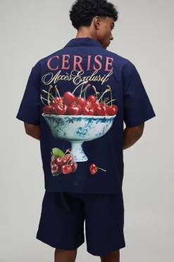 Ensemble Chemise Oversize Et Short À Imprimé Cerise Au Dos