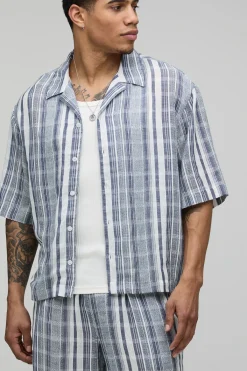 boohooMAN Ensemble Chemise Oversize Et Pantalon Décontracté En Gaze De Coton Légère À Rayures<Homme Ensembles|Tout Afficher