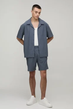 Ensemble Chemise Oversize Et Short Plissé Mi-long Coupe Décontractée
