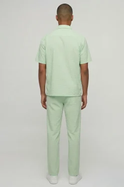 Ensemble Chemise Oversize Et Pantalon Décontracté En Seersucker À Rayures