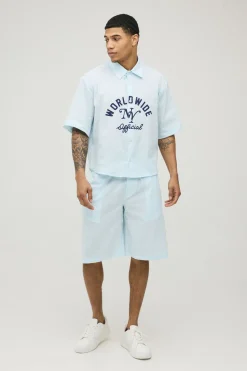 Ensemble Chemise Oversize Imprimée En Seersucker Surteint Et Short Ample Long