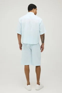 Ensemble Chemise Oversize Imprimée En Seersucker Surteint Et Short Ample Long