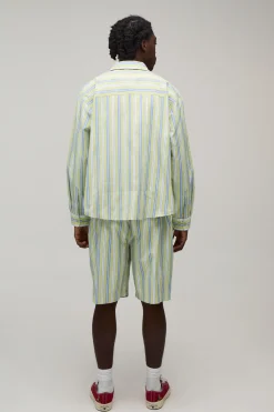 boohooMAN Ensemble Chemise Oversize À Manches Longues À Rayures Popeline Avec Ourlet Arrondi Brodé Et Short Ample<Homme Ensembles