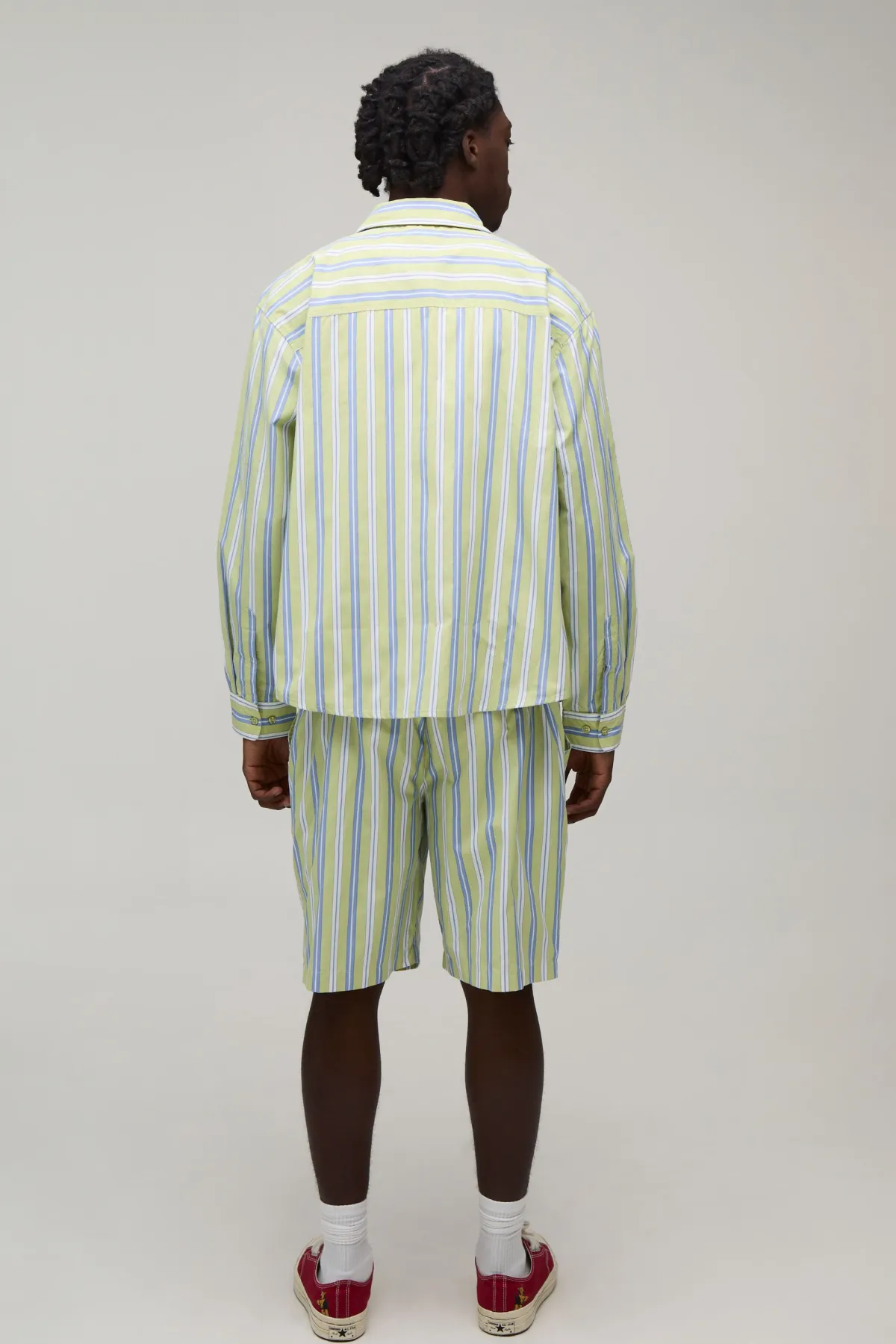 boohooMAN Ensemble Chemise Oversize À Manches Longues À Rayures Popeline Avec Ourlet Arrondi Brodé Et Short Ample<Homme Ensembles