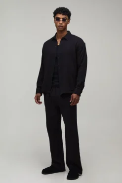 boohooMAN Ensemble Chemise Oversize À Manches Longues Et Pantalon Ample En Gaze De Coton<Homme Ensembles